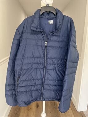32 Degrees Heat Jacket Mens Blue Puffer Jacket Packable Lightweight Quilted